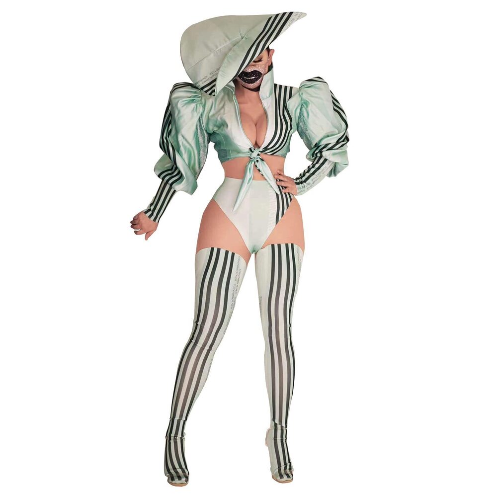 7001 Gogo Costume sexy Nightclub Bar party Dj Hat jacket pants foot cover